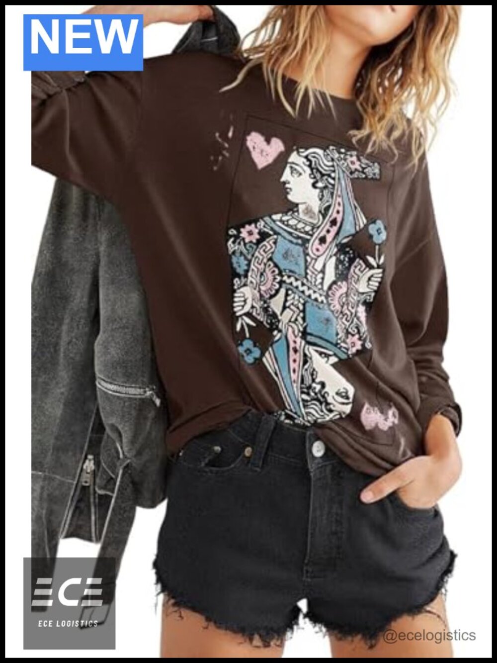 Womens Queen of Hearts Graphic Sweatshirt Crewneck Loose Fit Pullover